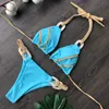 2022 neuestes Badeanzug reiner Farbkrawatte Bikini Sexy Print Split drei Punkte Badebekleidung Frauen Strand Set Größe S-L