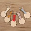 Porte-clés rond en bois, pendentif en cuir PU, porte-clés décoratif pour bagages, bricolage