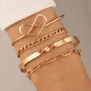 Lien, chaîne mignon coeur creux géométrie bracelets pour femme charmes alliage d'or métal réglable bracelet bijoux cadeau 4pcs / ensembles