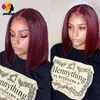 Red Burgundy 99J Bob Straight Lace Front 가발 색상 여성용 머리카락 가발 짧은 무딘 컷 픽시 프리 플루드 합성 가발