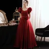 2022 Goedkope Appliques Prom Dress Print Flowers Organza Ball Jurk Avondjurken Rose Flowers Lace Formele jurken Rood Even jurken