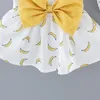 Vestidos de menina infantil garotas vestidos crianças bowknot banana impressão chapéu de princesa roupas de verão roupas roupas fofas sem mangas para meninas para meninas '