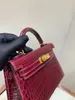 Handbag Crocodile Leather 7A Quality Genuine Handswen Bags Sewn 20cm real size with burgundy4TQL