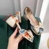 Sandals 5cm Retro Ethnic Style Women s High Heels Summer and Autumn Flowers Elegant Bow Elastic Band Work Shoes 220427