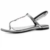 Kvalitetsdesigner höga sandaler tofflor glider flip-flops gyllene bokstäver slät läder sandal kvinnor skor vit svart med låda US11 röd äkta läder