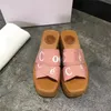 Woody Platform Women Mules Canvas Web Sandals Slippers fashion Designer Ladies Lettering Fabric Leather Mule Sandal hemp bottom lace Summer Casual Slide Slipper