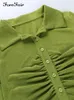 Forefair Blue Sexy Women Crop Top Y2K V Neck Casual Ruched Long Sleeve Summer Green T Shirt Fashion Female Tee Vintage 220805