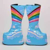 Botas arco -￭ris joelho de plataforma super alta para feminino cloud nuvem grossa couro de couro comprido z￭per com z￭per sexy sapatos de festa 220811