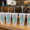 Mermaid Starbucks 16oz Tumblers canecas de plástico bebendo suco com lábio e palha de caneca de caneca de café magia transparente xícara de chá de leite 665 e3