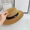 Ladies Wide Brim Beach Caps Designer Women Vacation Outdoor Caps Female Flat Straw Hat with Black Webbing7599255