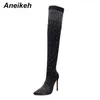 Aneikeh Sexy Bling Striptease Collants Chaussures Femmes Déesse Talons Minces Bottes Hautes Pour Femme Sur Le Genou Botines Mujer Danse 220421