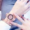 Principal de pulso Mulheres casuais Romântico Starry Sky Wrist Watch Bracelet Leather Rhinestone Designer Ladies Relógio Simples Gitf Montre Femmwri