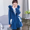 Manteau en fausse fourrure pour femme, veste en laine épaisse, à capuche véritable, mi-longue, hiver 2022, 18054, WYQ1876