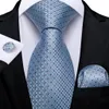 Blue Plaid Dot Silk Ties For Men Solid Wedding Accessories Neck Tie Handkerchief Cufflinks Set Gravatas Mens