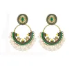 Classic Green Moon Indian Jhumka Dangle Pendientes para mujeres Joyas Retro Aleación Tallado Pearas de boda Pearl Tasel Bijoux