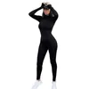 Sólido preto/cinza manga longa macacão de esqui feminino elástico altura outfit moda fitness sportwear magro macacão streetwear 220714