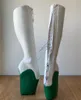 ソーバーンホワイトグリーンブーツ女性バレエウェッジロック可能ジッパーの中のロックジッパーカスタマイズされた膝の高いフェチブーツSMの罰の靴
