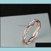 Band Rings Jewelry New Luxury Wedding Style Round Diamond For Women Thin Rose Gold Color Twist Rope Stacking In Stainless Steel Drop Deliver