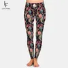 Letsfind New Flowers Imprima Leggings pretos Mulheres Mulheres elásticas de fitness Moda High Wiast Plus Tamanho Sexy Leggings completos 201014