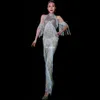 Stage Wear Full Rhinestones Silver Fringe Party Dress Femmes Soirée Sexy Hors Épaule Moulante Longues Robes De Bal Anniversaire Celebrity OutfitSt