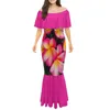Women's Long Fishtail Dress Polynesian Tribal Sublimation Print Lady Party Mermaid Dress One Shoulder Maxi Dresses 220706
