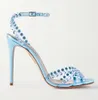 Elegant Summer Tequila Leather Sandals Shoes Women Strappy Design Crystal-embellished Sexy Lady High Heel Dress Bridal Wedding EU35-43