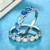 Wedding Rings Minimalist Jewelry Female Stacking White Blue Fire Opal For Women 925 Sterling Silver Filled Round Ring Girls GiftWedding Edwi