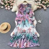 Casual Dresses Waist Closing French First Love V-neck Bubble Sleeve Ruffle Floral Print HolidayCasual
