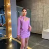 Вечеринка последнее фиолетовое платье сексуальное квадратное воротник складки с длинным рукавом боди мини -плать