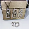 Pendientes de diseño de geometría de lujo, collares, anillos, conjunto de joyería de boda, marca brillante, circonita cúbica, encanto de plata, pendientes, aretes, collar, anillo de amor