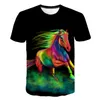 Erkek Tişörtleri Renkli Run Horse Hip Hop Tişört Erkekler 3D Baskı Büyük Boy T-Shirt Harajuku Tarzı Yaz Kısa Kollu Tee Toss Homme Casual