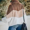 Damenjacken Fleece für Damen Damen Farbblock Fuzzy Reißverschlusstaschen Winter Übergroße Oberbekleidung Langer Mantel Rosa JackeDamen