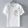 Męskie koszulki chiński w stylu Chiński Summer Summer Men Otorek O kołnierz Slim Bird Floral Hafdery Casual Tees Tops Mężczyzna