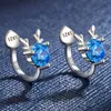 Clip-on & Screw Back Silver Color Blue Zircon Deer Shape Clip Earrings Jewelry For Women Wedding JewelryClip-on Odet22