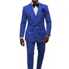 Fashion Royal Blue Embossing Groom Tuxedos Double-Breasted Groomsmen Wedding Tuxedos Popular Men Formal Blazer Prom Jacket Suit(Jacket+Pants+Tie) 72