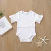 6 Colors Newborn Baby Ribbed Rompper Romper Stripe Summer Jumpsuit Infant Girl ruffed Short Sleeve Bodysuit Clothes M4131