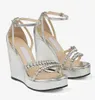 Exquisite Bridal Summer-ready Bing Sandals Shoes For Women Comfort Wedges Latte Nappa Leather Crystals Two Toe Straps High Heels Dress Party Wedding EU35-43