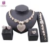 Exquisite Dubai Gold Wedding Bridesmaid Crystal Heart Necklace Earrings Bangle Ring Party Costume Jewelry Set