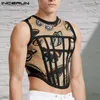 Men Tank Tops Mesh Patchwork okrągła szyja bez rękawów Patrz przez seksowne kamizelki Streetwear Party Niglub Crop Interun D220615