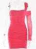 Mozision Dubbellaags Mesh Bodycon Jurk vrouwen Zomer Een Schouder Rits Mini es Vrouwen Sexy Night Club Party 220507