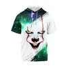 T-shirt da uomo 2022 T-shirt con cappuccio estiva T-shirt da donna a maniche corte Horror Dark Ugly Clown 3D Hedging Abbigliamento largo Oversize S-6xl Mild22