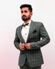 Green Plaid Men Wedding Tuxedos Slim Fit Two Button Groom Dinner Suits costumes d'anniversaire Party Wear Blazer 2 pièces