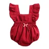 Schattige baby meisjes prinses romper zomer ruche vlieg mouw bowknot jumpsuits kinderkleding zoete pasgeboren driehoek onesie s2115