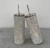 Tazza da caffè 20 once Brillante diamante Thermos Bottiglie Bicchiere glitterato Bottiglia d'acqua in acciaio inossidabile Ragazza Donna Regalo Strass Bling Tazza con cannucce di paglia Coperchi / Coperchi con sigillo