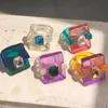 Cluster Anneaux 2022 Colorful Transparent Splicing Geometric Square Resin Resin Acrylique For Women Girls Jewelry Party GiftScluster