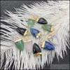 Konst och hantverk Arts Gifts Home Garden 10x19mm Gold Edge Natural Crystal Cone Arrowhead Stone Charms Rose Quartz Turquoise Dhakq