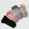 5本の指の手袋の女性暖かいファッションミトン冬の女性のウールの豪華なベルベットの肥厚のフル指屋外のスポーツスクリーン