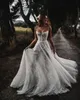 Line Sexig 2022 A Bohemian Beach Wedding Gowns Spaghetti Stems Sweep Train Plus Size Boho Bridal Party Dresses