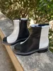 2021 New Black and White Color-Block High Boots 여성 빈티지 사이드 지퍼가 달린 둥근 발가락 낮은 뒤꿈치 라인 스톤 스트레치 부츠