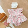 Ins – barboteuse d'été à manches courtes, imprimé floral rose, vêtements d'escalade pour bébés filles de 0 à 24 mois